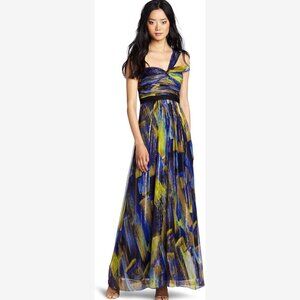 BCBG Max Azria Inga One-Shoulder Printed Maxi Evening Gown Dress Size 2 95% Silk